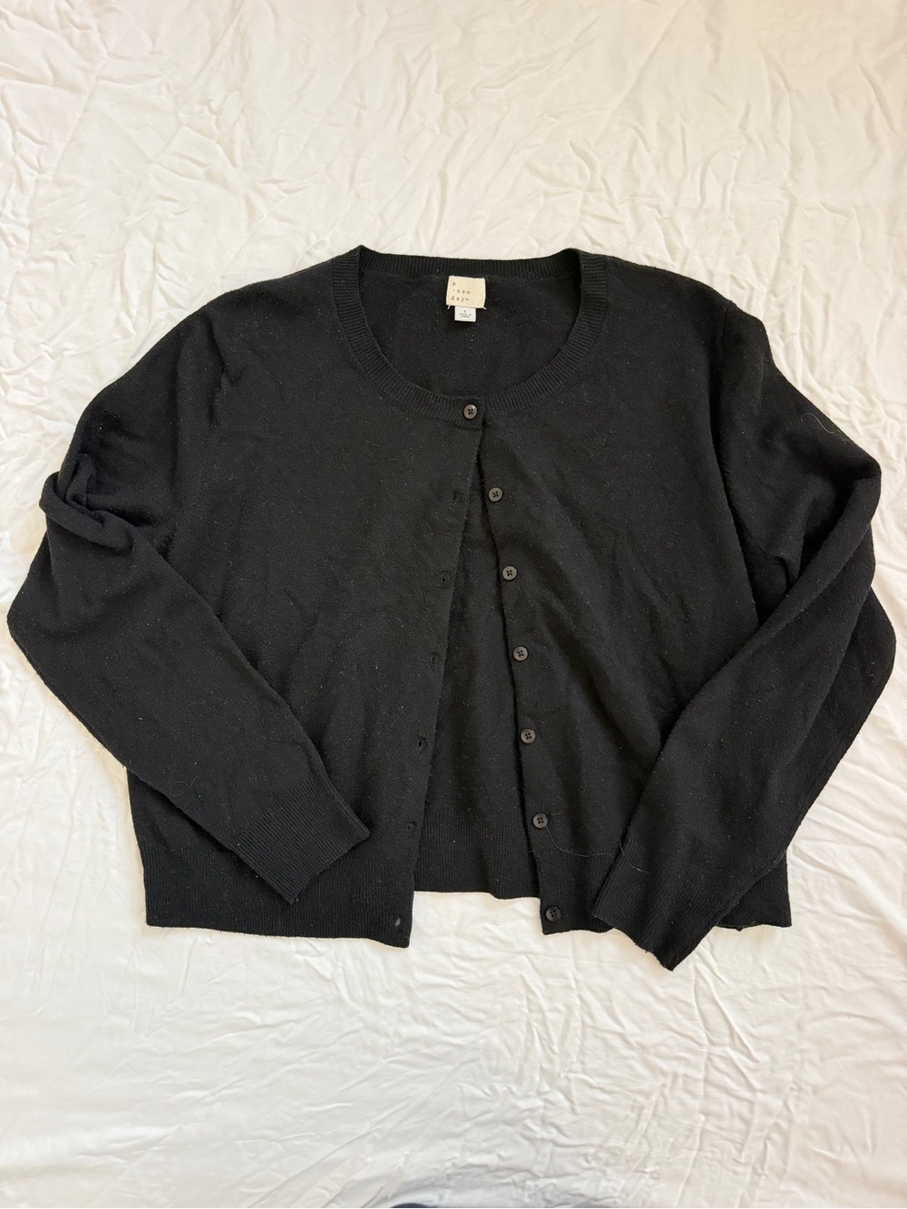 A New Day Black Crewneck Button-Front Cardigan